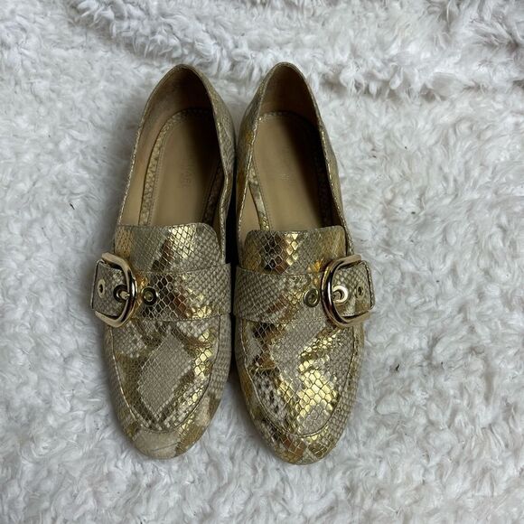 Michael Kors leather snake embossed metallic gold slip on loafers Size 7M - Picture 6 of 10